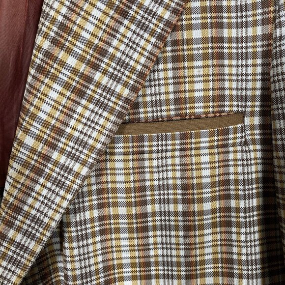 Vintage 70s Montgomery Ward Sport Coat 44L 46L Plaid Check Collegiate Mod Disco - Picture 6 of 16